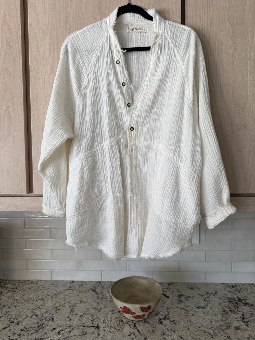 We The Free Cream Textured Button-Front Tunic